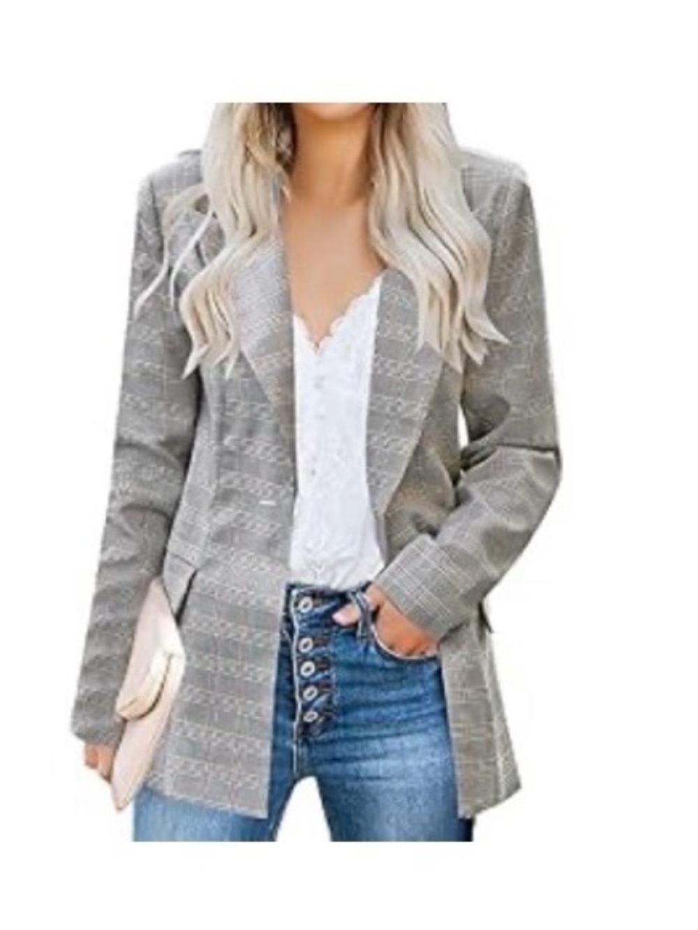 Plaid Gray Women's Blazer Jacket